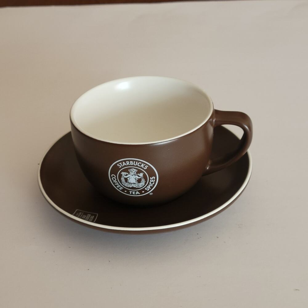 Starbucks 2008 Pike Place Brown Coffee Mug Cup Saucer Set
